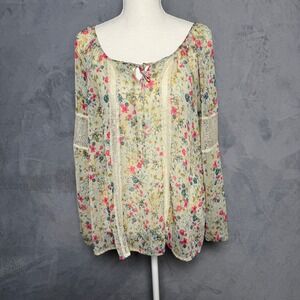 Princess Vera Wang watercolor floral lace peasant blouse boho coquette